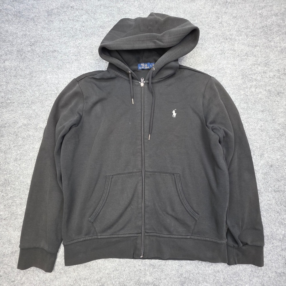 Polo Ralph Lauren Full Zip-Up Hoodie Men's Large Black Pony Drawstring